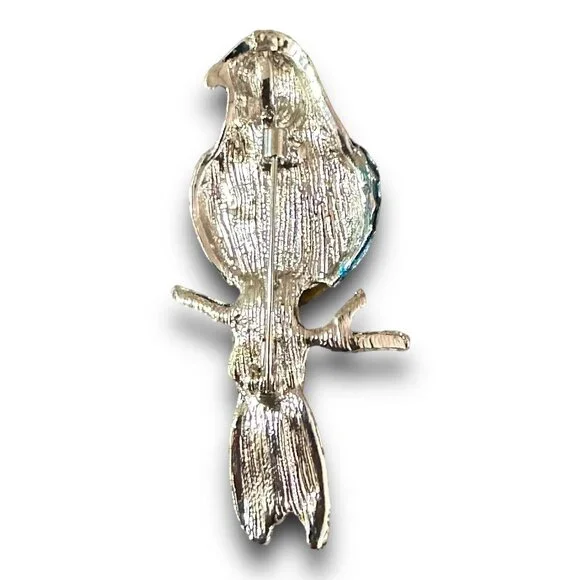 Enameled Bird Brooch/Pendent Semi Precious Topaz Belly Vintage Excellent - Picture 5 of 8